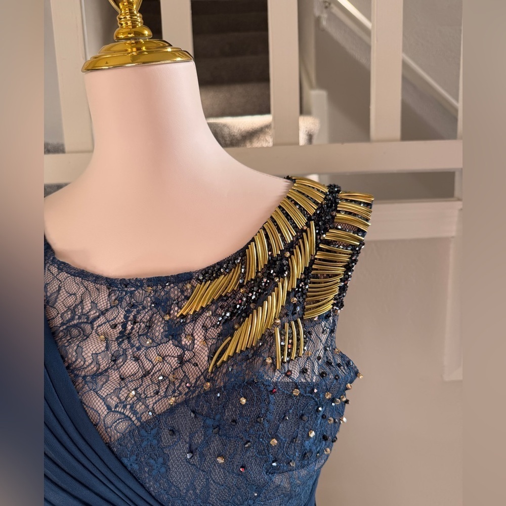One Shoulder Navy Blue Dress - Picture 5 of 13
